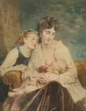Antonio Bignoli, Mother and Daughter with Infant, Watercolor