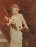 P. Francois, Young Girl with Puppy, Oil on canvas