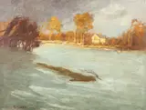 Leon Esperance Broquet, Along the River, Oil on canvas