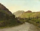 View Along the Roadside with Distant Castle on Hill by French School, Oil on canvas, sold Jun 2016