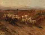 Charles Hermann-Léon, Dog Herding Sheep, Oil on canvas