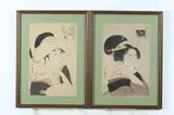 Kitagawa Utamaro, Geishas, Two woodblock prints, signed and