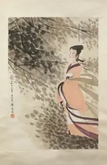 Meiren by Fu Baoshi, Ink and color on paper scroll, signed and sealed, offered Jul 2016