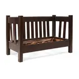 Arts and Crafts Oak Settle, early 20th century, unmarked, ht. 38 1/2 in.(ht. 98 cm.), wd. 62 in. (wd. 157.5 cm.), dp. 27 3/4 in.(dp.70 cm.).