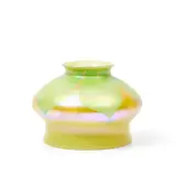 Quezal Chartreuse Pulled-feather Glass Shade, Brooklyn, New York, early 20th century, chartreuse ground, stamped mark, ht. 3 1/4 in. (8 cm), fitter rim dia. 2 1/4 in. (5.5 cm).