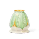Quezal Green Pulled-feather Glass Shade, Queens, New York, iridescent gold interior, mark "Quezal 857," ht. 4 1/4 in. (11 cm), fitter rim dia. 2 1/2 in. (5.5 cm).