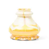 Quezal Gold Pulled-feather Glass Shade, Queens, New York, iridescent white, iridescent gold interior, mark "Quezal," ht. 4 3/4 in. (12 cm), fitter rim dia. 2 1/8 in. (5.5 cm).