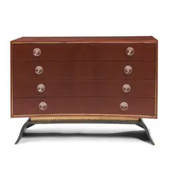 Gilbert Rohde, for Herman Miller Cabinet Model 3920, Zeeland, Michigan, designed 1939, rosewood and sequoia burl veneers, Plexiglas pulls, maker's metal label, ht