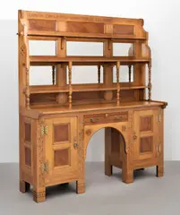 Charles L. Eastlake, Dining-room sideboard, circa 1870, Oak, superstructure mirror backed