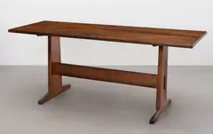 Peter Waals, Refectory table, circa 1930, Oak, tapered plank supports united by a plank stretcher