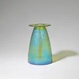 Loetz, Iridescent Crete Papillon glass vase, circa 1900, Green glass body with everted neck, decorated with splashes of blue