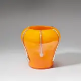 Loetz, Pale iridescent glass vase, Ausfuehrung 217, circa 1925, Orange, cased glass exhibiting a nacreous hue, decorated with applied and trailed silver-coloured tadpole prunts