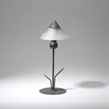 Marc Erol, Table lamp, circa 1930, Patinated metal, glass shade