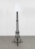 Floor lamp, 20th century by French School, Wrought-iron, openwork tapering form on three supports, offered Feb 2023