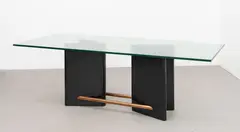 Rare dining table by Denham MacLaren, circa 1930, Textured glass, painted wood, copper-plated steel, offered Feb 2023