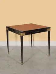 Marc Du Plantier, Table de bridge, commande spéciale, Bois peint, bronze doré et cuir