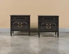 Maison Jansen, Paire de commodes, A pair of chests of drawers in ebonized wood and brass by Maison Jansen circa 1950