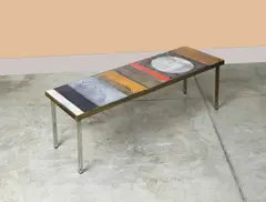 Table basse mod. "Soleil" by Roger Capron, Lave émaillée et acier chrome, sold Nov 2023