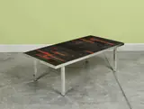 Pia Manu, Table basse, A coffee table in glazed ceramic and chrome-plated metal by Pia Manu circa 1970