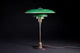Lampe de table mod. "PH-4/3" by Poul Henningsen, A stamped 'PH-4/3' table lamp in patinated brass and green/gold painted copper by Poul Henningsen and edited by Louis Po, offered Nov 2023