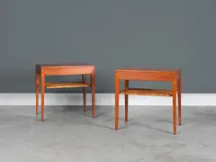 Severin Hansen, Paire de chevets, A pair of night stands in teak and caning by Severin Hansen designed in 1955 and edited by Illums Bolighus