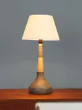 Herman A. Kähler, Lampe de table, A monogrammed and stamped table lamp in stoneware and rattan by Nils Kähler designed circa 1960 and edited by Le Klint
