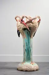 Delphin Massier, Important colonne "Flamants roses", An important signed "Flamingos" column in polychrome faience by Delphin Massier circa 1900