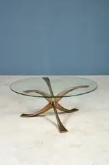 Michel Mangematin, Table basse, A monogrammed and numbered coffee table in sand-cast stainless steel and glass by Michel Mangematin designed circa 1960