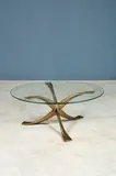 Michel Mangematin, Table basse, A monogrammed and numbered coffee table in sand-cast stainless steel and glass by Michel Mangematin designed circa 1960