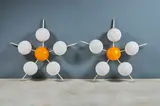 Stilux Editeur Milan, Paire de plafonniers à 6 lumières, A pair of ceiling lights with 6 lights in lacquered metal and tinted plastic by Stilux editor Milano circa 1950