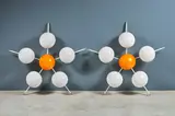 Stilux Editeur Milano, Paire de plafonniers è 6 lumières, A pair of ceiling lights with 6 lights in lacquered metal and tinted plastic by Stilux editor Milano circa 1950