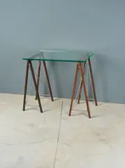 Table-console by Jules Wabbes, A table-console with trestles in wenge and nickeled metal, top in glass, by Jules Wabbes designed circa 1958, offered May 2023