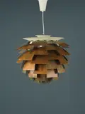 Poul Henningsen, Grande suspension "Artichoke" mod. D84, D84 "Artichoke" ceiling lamp in metal and repatinated copper by Poul Henningsen, deigned in 1958, edition Louis Poulsen
