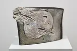 Haguiko, Grand disque, An inscribed large disk sculpture in Raku ceramic by Haguiko circa 2000