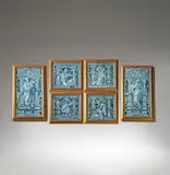 W.B Simpson & Sons, Set of six figurative tiles, circa 1880, Ceramic tile suite, for an unknown commission and possibly unique, comprising