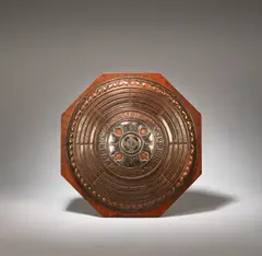 Ramsden & Carr, Circular plaque, circa 1905, Copper, white metal, mounted on octagonal oak base