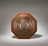 Ramsden & Carr, Circular plaque, circa 1905, Copper, white metal, mounted on octagonal oak base