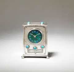 Liberty & Co., 'Cymric' mantel clock/timepiece, no. 5218, 1905, Silver