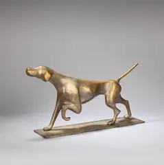 Hagenauer, Model of a pointer, circa 1930, Bronze with traces of nickel, cast from a model as the stylised hunting dog with head, tail and one foot raised, on rectangular base