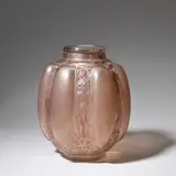 'Six Figurines et Masques' vase, designed 1913 by René Lalique, Clear glass, frosted and polished, sold Dec 2023