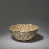 Lucie Rie, Large bowl, 1965-1966, Stoneware, deeply pitted grey-blue and light brown glaze over dark body