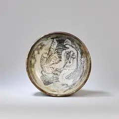 Samuel Haile, Bowl, circa 1937, Stoneware, green and brown glazes, grey painted figure to the well