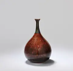 Poh Chap Yeap, Bottle vase, circa 1973, Stoneware, shiny red rust flecked brown and blue glazes