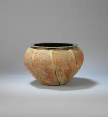 Chris Carter, Planter, circa 1993, Stoneware, volcanic glazes in ochre, brown, cream and grey, faceted sides