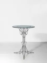 Prototype table, from the 'Pylon' series by Tom Dixon, circa 1989, Welded steel, glass, sold Oct 2023