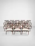 Andrew John Milne, Set of twelve dining chairs, designed circa 1953, Brazilian rosewood, fabric upholstery
