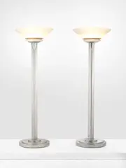 Jean Perzel, Pair of standard lamps, model no. 32, designed 1929, Nickel-plated brass, glass