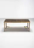 Eugène Printz, Coffee table, commissioned by Maître Durand-Villette, 5 rue Cognacq-Jay, Paris, 1942, Brass, veneered wood