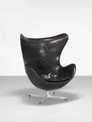 Arne Jacobsen, Early 'Egg' armchair, model no. 3317, designed 1958, manufactured 1963, Leather upholstery, aluminium, acrylic