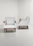 C.B. Hansen, Pair of armchairs, circa 1945, Brazilian rosewood, Brazilian rosewood-veneered wood, linen upholstery